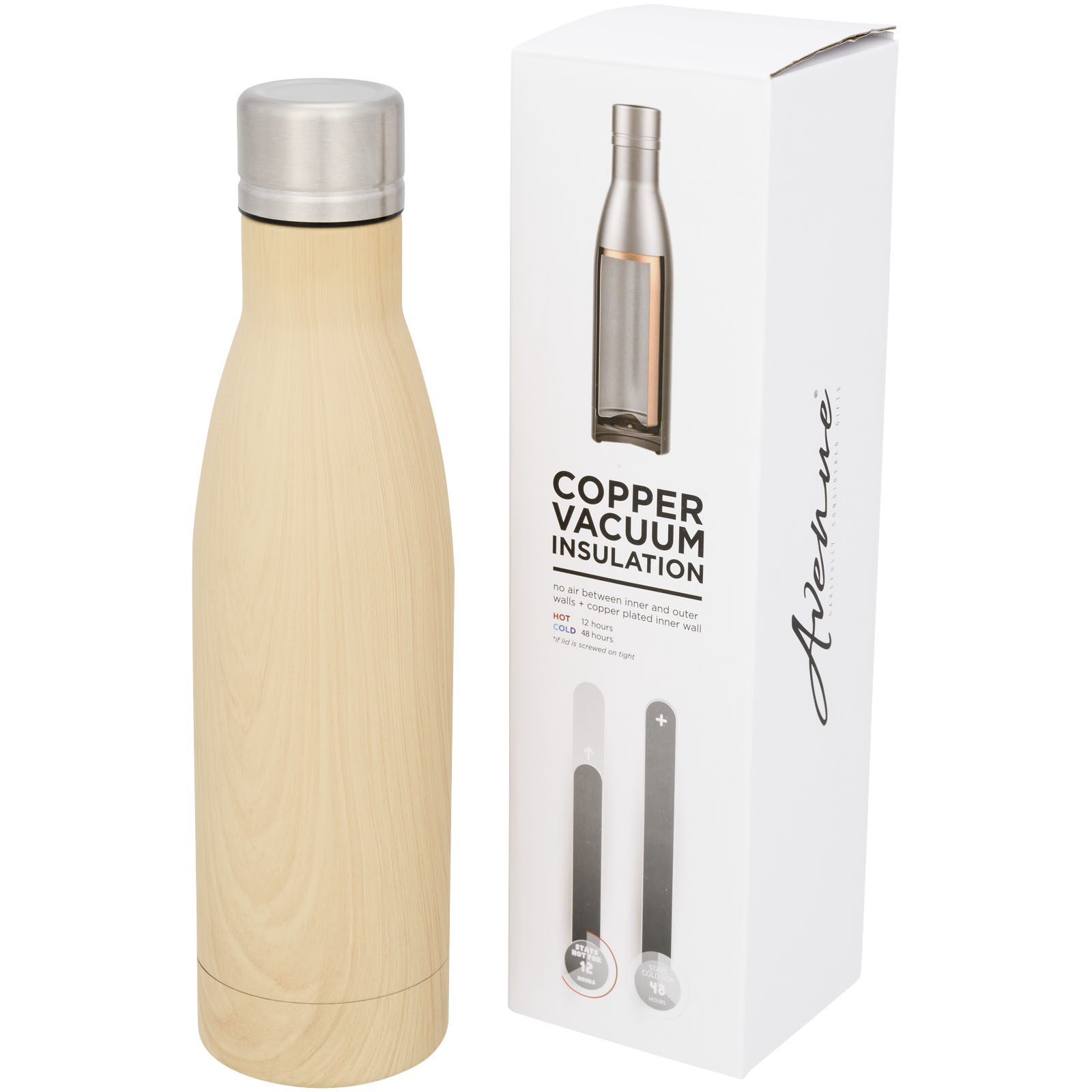 Bouteille isotherme Vasa imitation bois sous vide avec couche de cuivre de 500 ml Bouteille isotherme Vasa imitation bois sous vide avec couche de cuivre de 500 ml