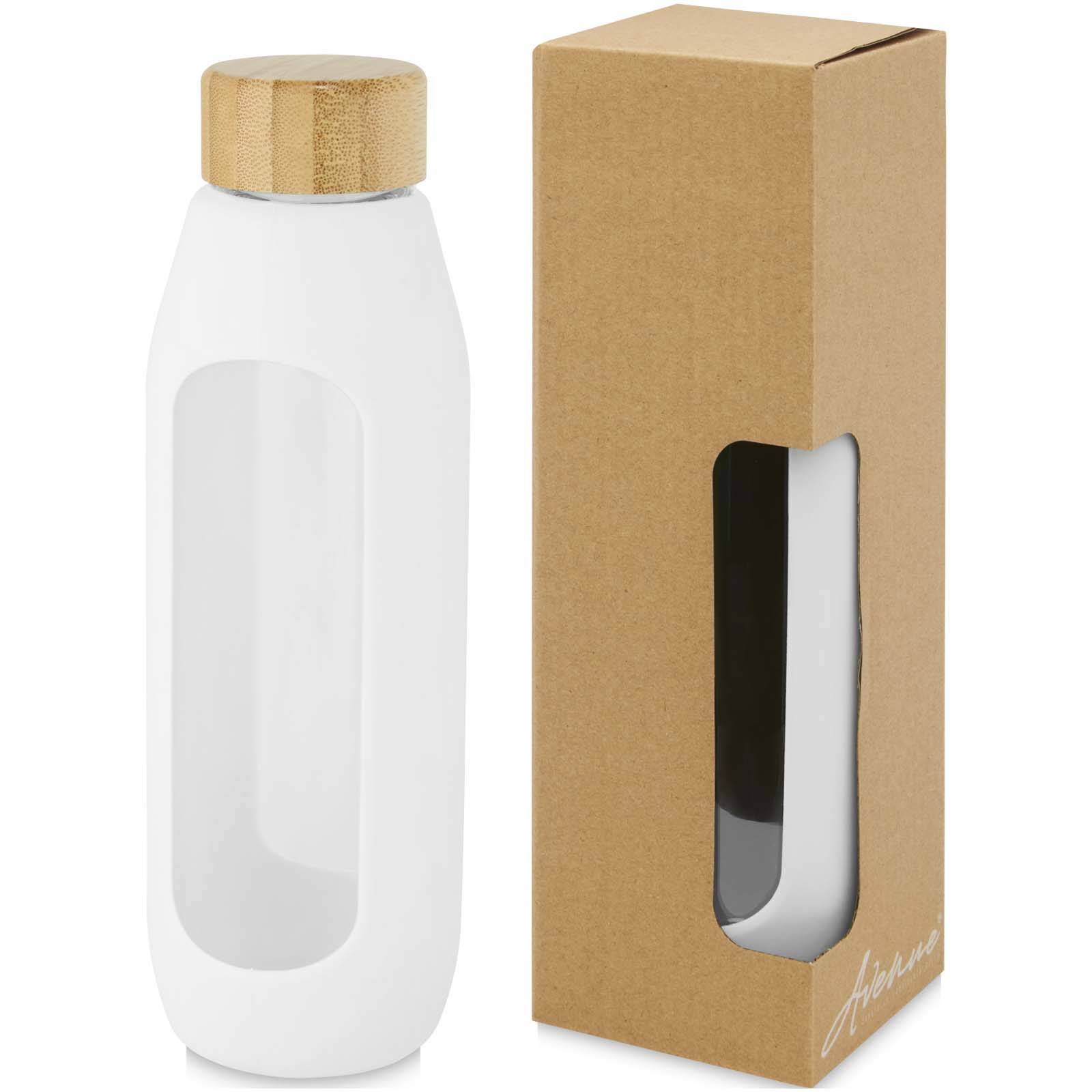 Bouteille Tidan de 600 ml en verre borosilicate avec grip en silicone Bouteille Tidan de 600 ml en verre borosilicate avec grip en silicone