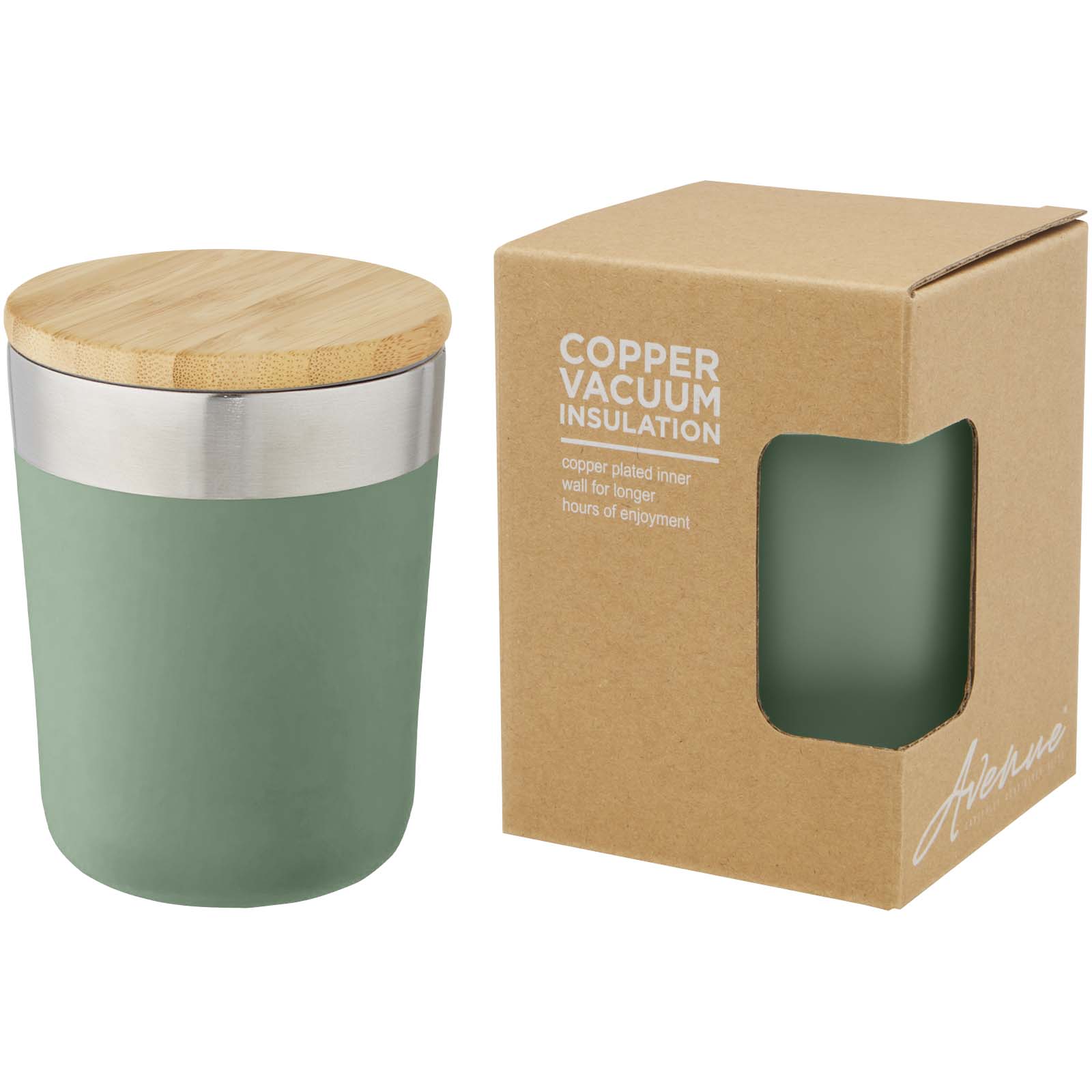 Gobelet Lagan de 330 ml en acier inoxydable avec isolation par le vide et couche de cuivre, avec couvercle en bambou Gobelet Lagan de 330 ml en acier inoxydable avec isolation par le vide et couche de cuivre, avec couvercle en bambou – vue 4
