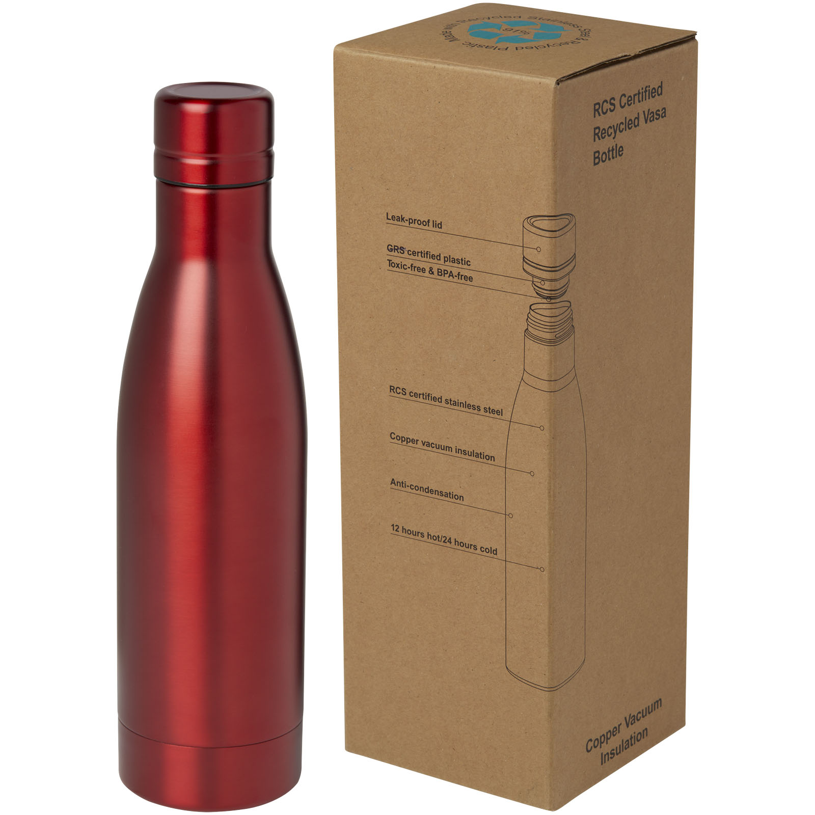 Bouteille isotherme Vasa en acier inoxydable recyclé certifié RCS de 500 ml avec isolation par le vide et couche de cuivre Bouteille isotherme Vasa en acier inoxydable recyclé certifié RCS de 500 ml avec isolation par le vide et couche de cuivre – vue 3