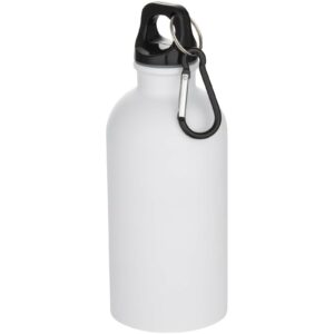 Bouteille d’eau Oregon de 400 ml à simple paroi avec finition MATE, en acier inoxydable recyclé certifié RCS avec mousqueton