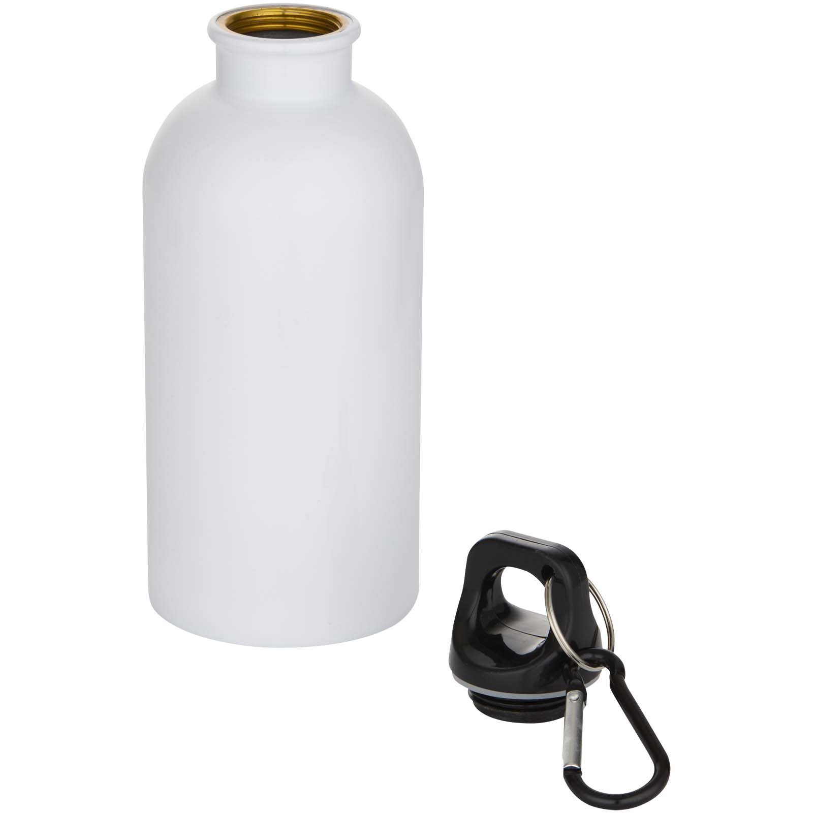 Bouteille d’eau Oregon de 400 ml en acier inoxydable recyclé à simple paroi certifié RCS avec mousqueton (impression par subl Bouteille d’eau Oregon de 400 ml en acier inoxydable recyclé à simple paroi certifié RCS avec mousqueton (impression par subl – vue 2