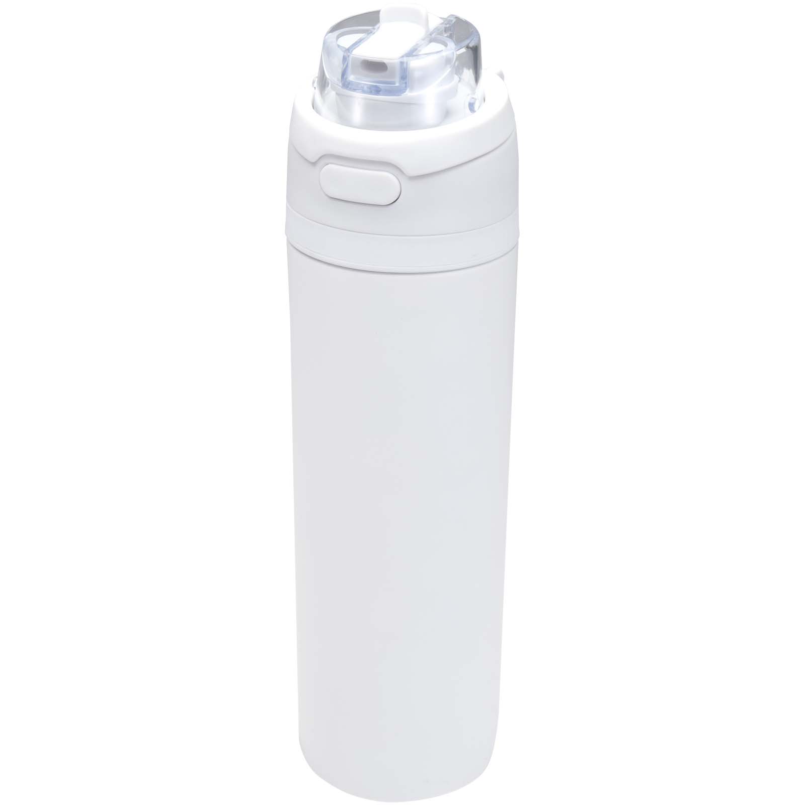 Bouteille d’eau Theron 800 ml en acier inoxydable à simple paroi recyclé RCS, avec bouchon à double fonction et paille rabatt Bouteille d’eau Theron 800 ml en acier inoxydable à simple paroi recyclé RCS, avec bouchon à double fonction et paille rabatt