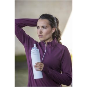 Bouteille d’eau Theron 800 ml en acier inoxydable à simple paroi recyclé RCS, avec bouchon à double fonction et paille rabatt – vue 2