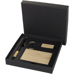 Ensemble cadeau Minka avec stylo bille en aluminium recyclé RCS, porte-clés et porte-cartes RFID