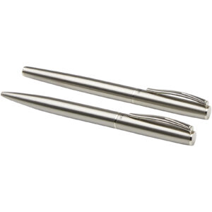 Ensemble de stylo bille et stylo roller Didimis en acier inoxydable recyclé (encre noire) – vue 2