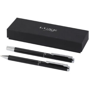 Ensemble-cadeau stylo bille et stylo roller Lucetto en aluminium recyclé (encre noire) – vue 3