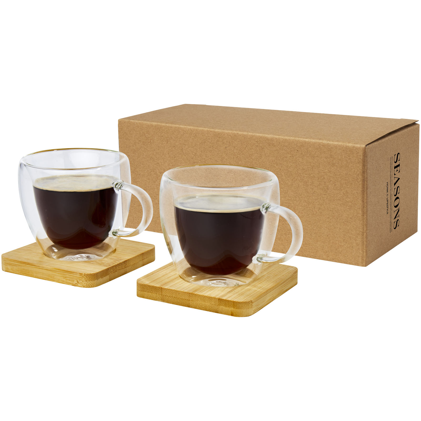 Tasse Manti 2 pièces en verre à double paroi de 100 ml avec sous-verre en bambou Tasse Manti 2 pièces en verre à double paroi de 100 ml avec sous-verre en bambou