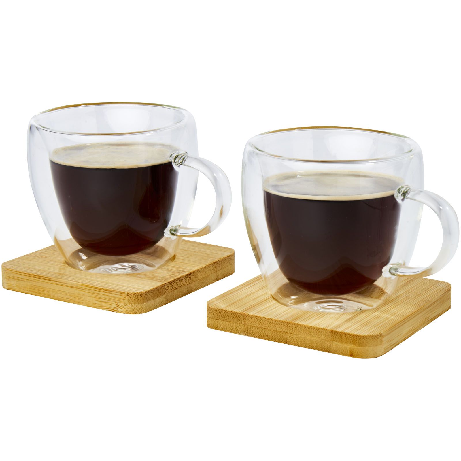 Tasse Manti 2 pièces en verre à double paroi de 100 ml avec sous-verre en bambou Tasse Manti 2 pièces en verre à double paroi de 100 ml avec sous-verre en bambou – vue 2