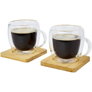 Tasse Manti 2 pièces en verre à double paroi de 250 ml avec sous-verre en bambou – vue 2
