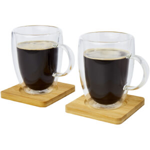 Tasse 2 pièces Manti de 350 ml à double paroi en verre avec sous-verre en bambou – vue 2