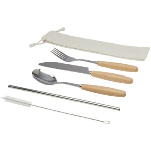 Ensemble de couverts Root 5 pièces en acier inoxydable et bois de hêtre