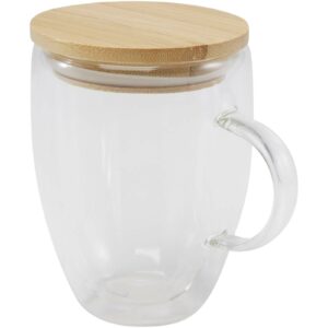 Tasse en verre Leona de 350 ml avec couvercle en bambou – vue 2
