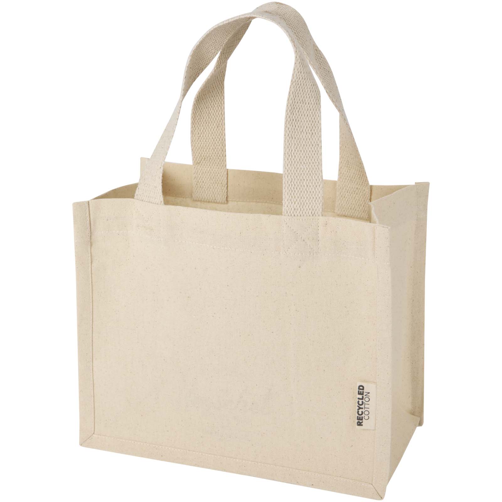 Mini sac shopping Odessa à soufflet en coton recyclé de 9 L et 220 g/m² certifié GRS Mini sac shopping Odessa à soufflet en coton recyclé de 9 L et 220 g/m² certifié GRS