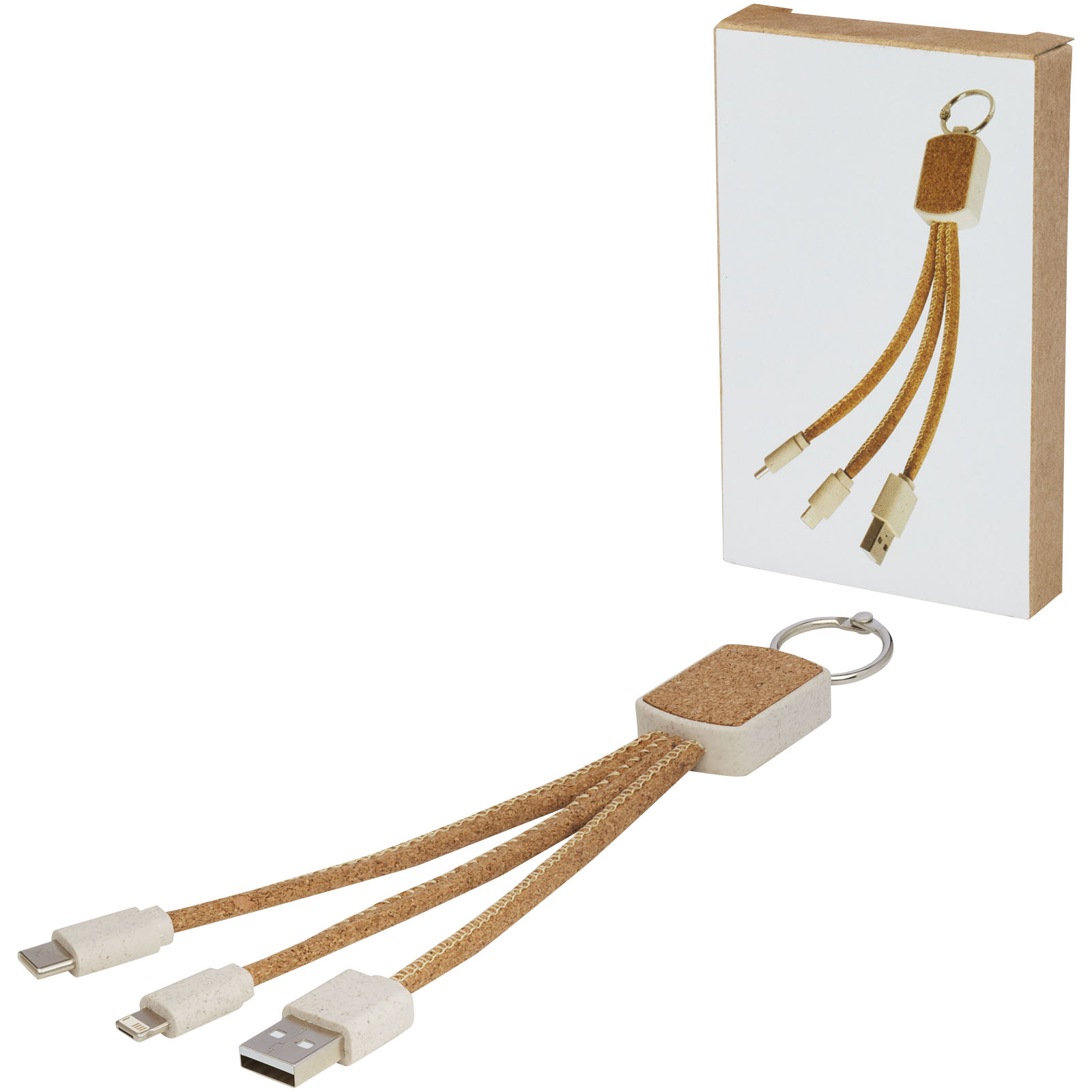 Câble de charge 3-en-1 Bates en paille de blé et liège Câble de charge 3-en-1 Bates en paille de blé et liège – vue 2