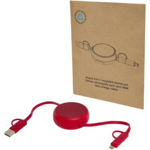 Câble rétractable 5 en 1 Alasia de 100 cm en plastique recyclé et aluminium pour la synchronisation des données et la charge