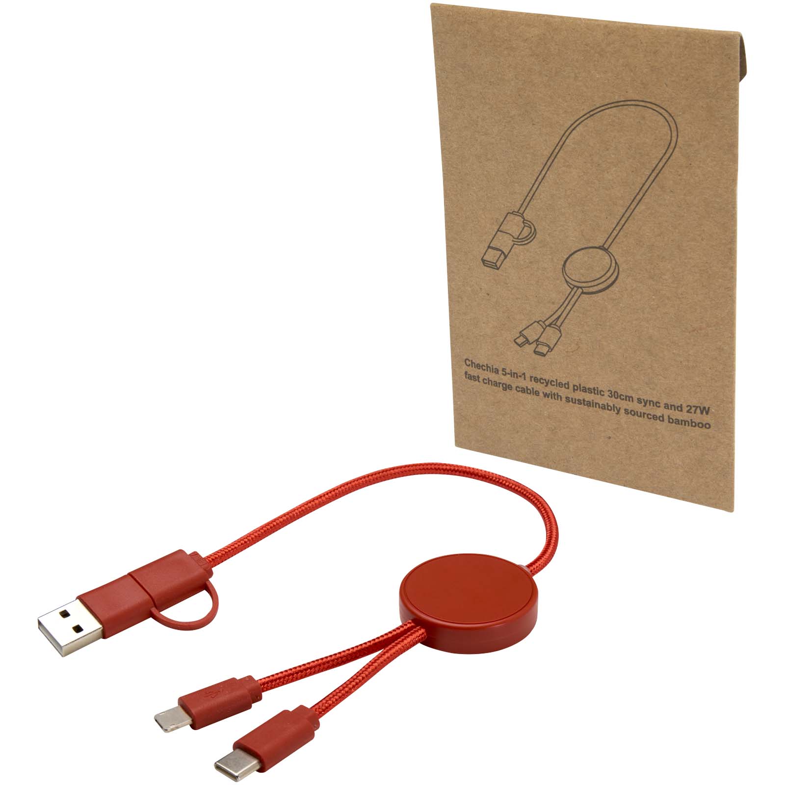 Câble 5 en 1 Citala en plastique recyclé de 30 cm pour la synchronisation des données et la charge rapide de 27 W Câble 5 en 1 Citala en plastique recyclé de 30 cm pour la synchronisation des données et la charge rapide de 27 W – vue 3
