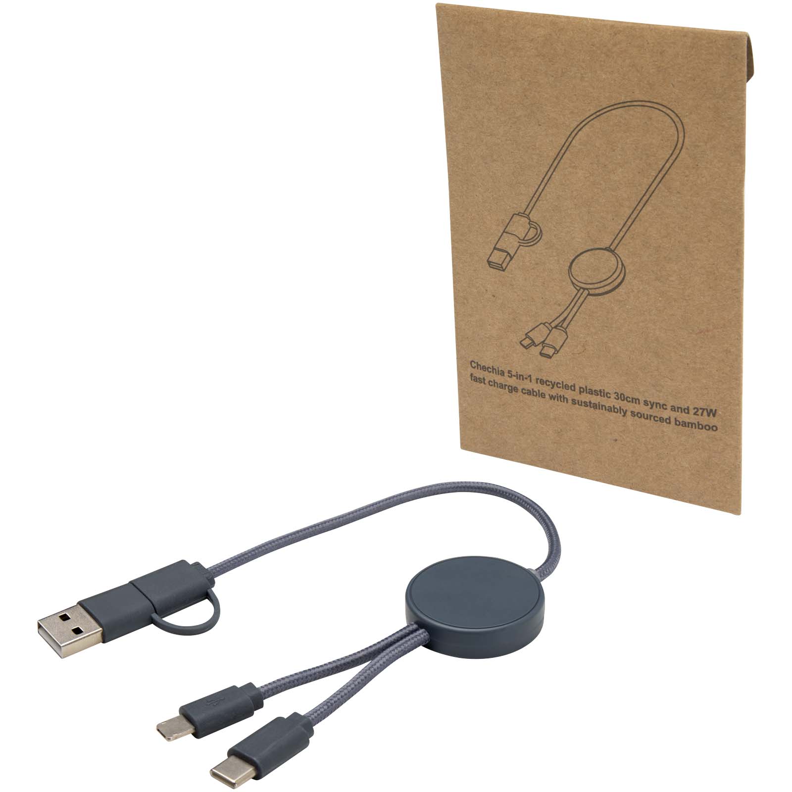 Câble 5 en 1 Citala en plastique recyclé de 30 cm pour la synchronisation des données et la charge rapide de 27 W Câble 5 en 1 Citala en plastique recyclé de 30 cm pour la synchronisation des données et la charge rapide de 27 W – vue 4
