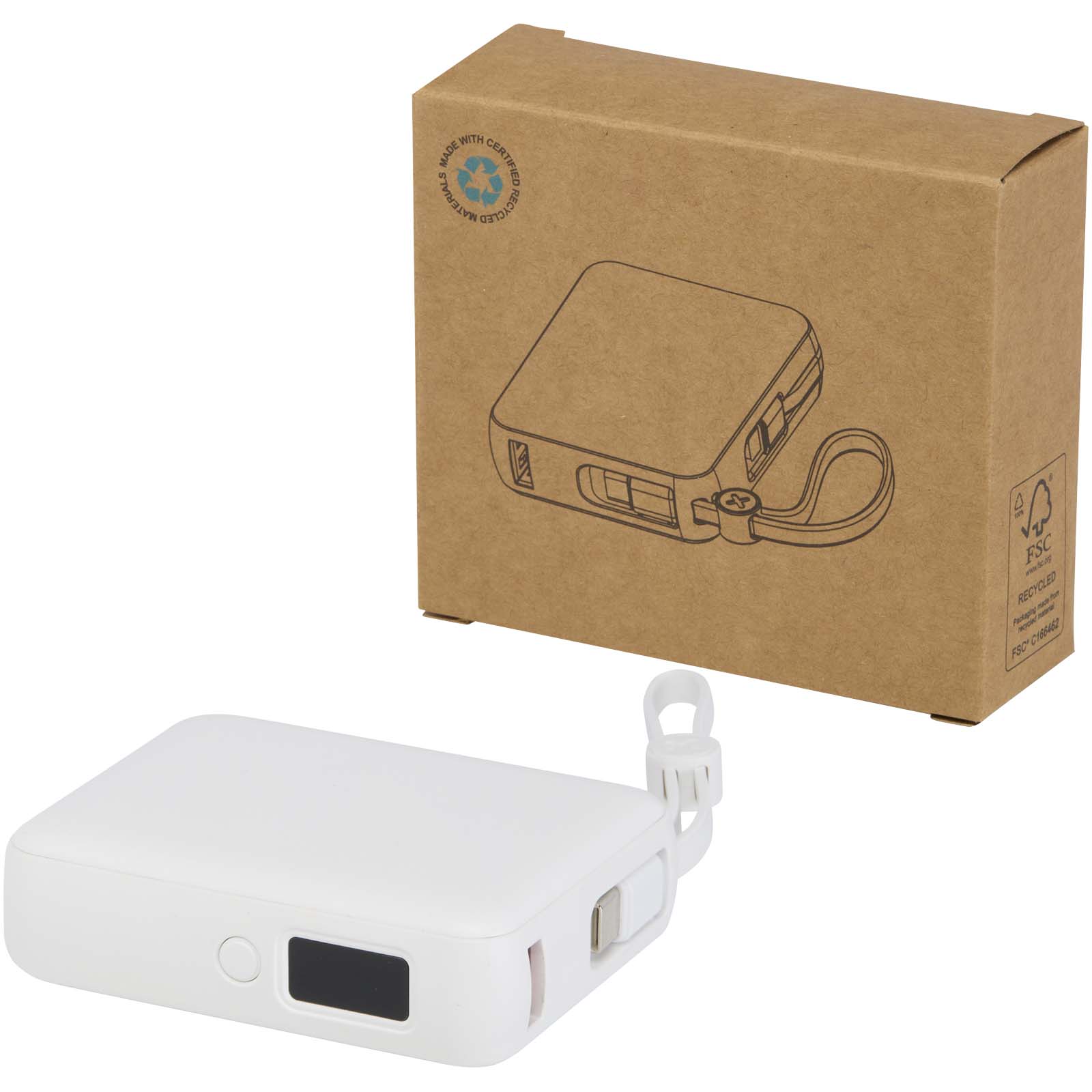 Batterie externe Acrux de 10 000 mAh et 35 W pour tablette avec câble Type-C intégré – fabriquée en plastique recyclé Batterie externe Acrux de 10 000 mAh et 35 W pour tablette avec câble Type-C intégré – fabriquée en plastique recyclé