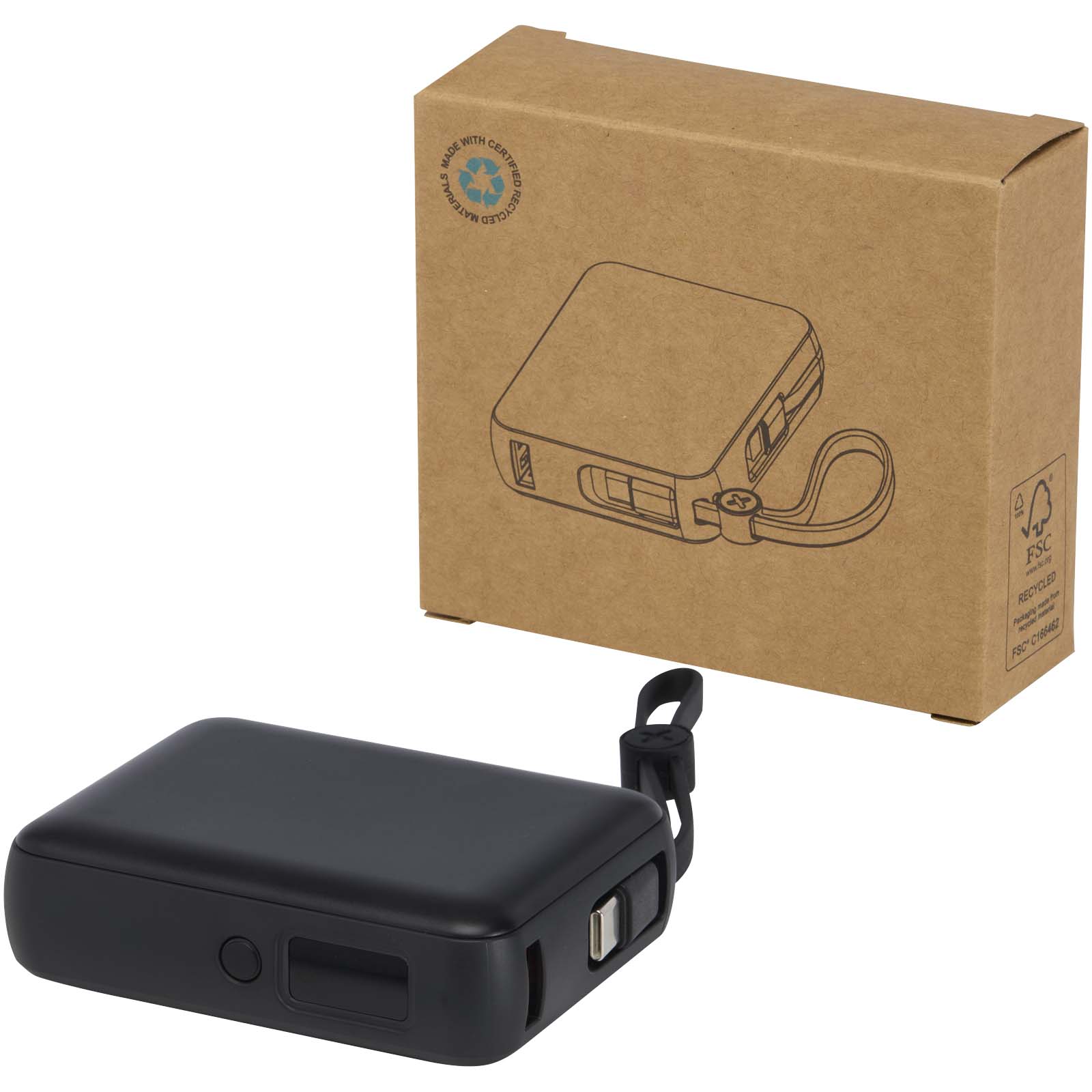 Batterie externe Acrux de 10 000 mAh et 35 W pour tablette avec câble Type-C intégré – fabriquée en plastique recyclé Batterie externe Acrux de 10 000 mAh et 35 W pour tablette avec câble Type-C intégré – fabriquée en plastique recyclé – vue 3