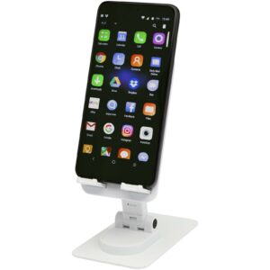 Support de téléphone Alhena pliable en plastique recyclé avec support de bureau en métal