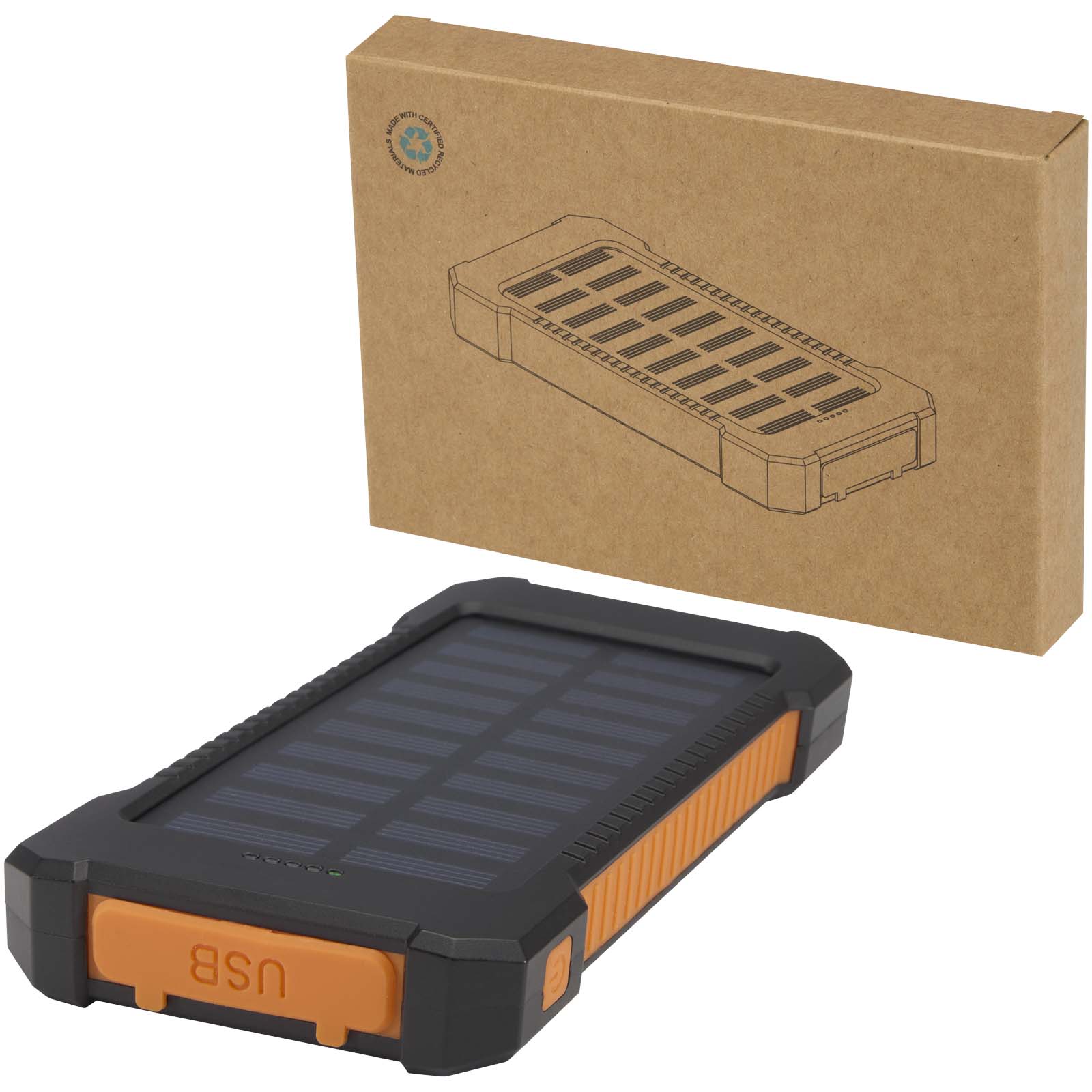 Batterie de secours solaire Altair robuste de 5 000 mAh et 10 W en plastique recyclé avec lampe de poche intégrée Batterie de secours solaire Altair robuste de 5 000 mAh et 10 W en plastique recyclé avec lampe de poche intégrée