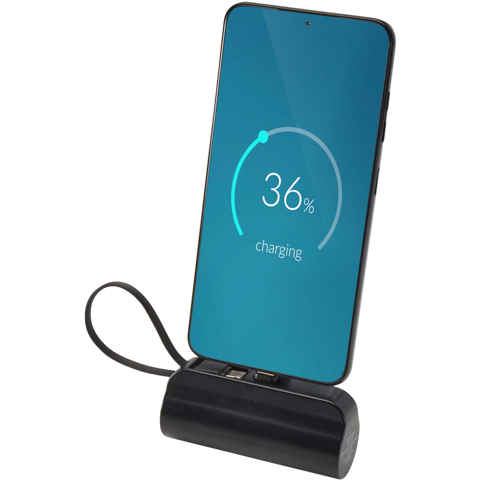 Batterie de secours Alnair Type-C de5 000 mAh et 10 W en plastique recyclé avec support de retournement intégré et câble 2 en Batterie de secours Alnair Type-C de5 000 mAh et 10 W en plastique recyclé avec support de retournement intégré et câble 2 en – vue 3
