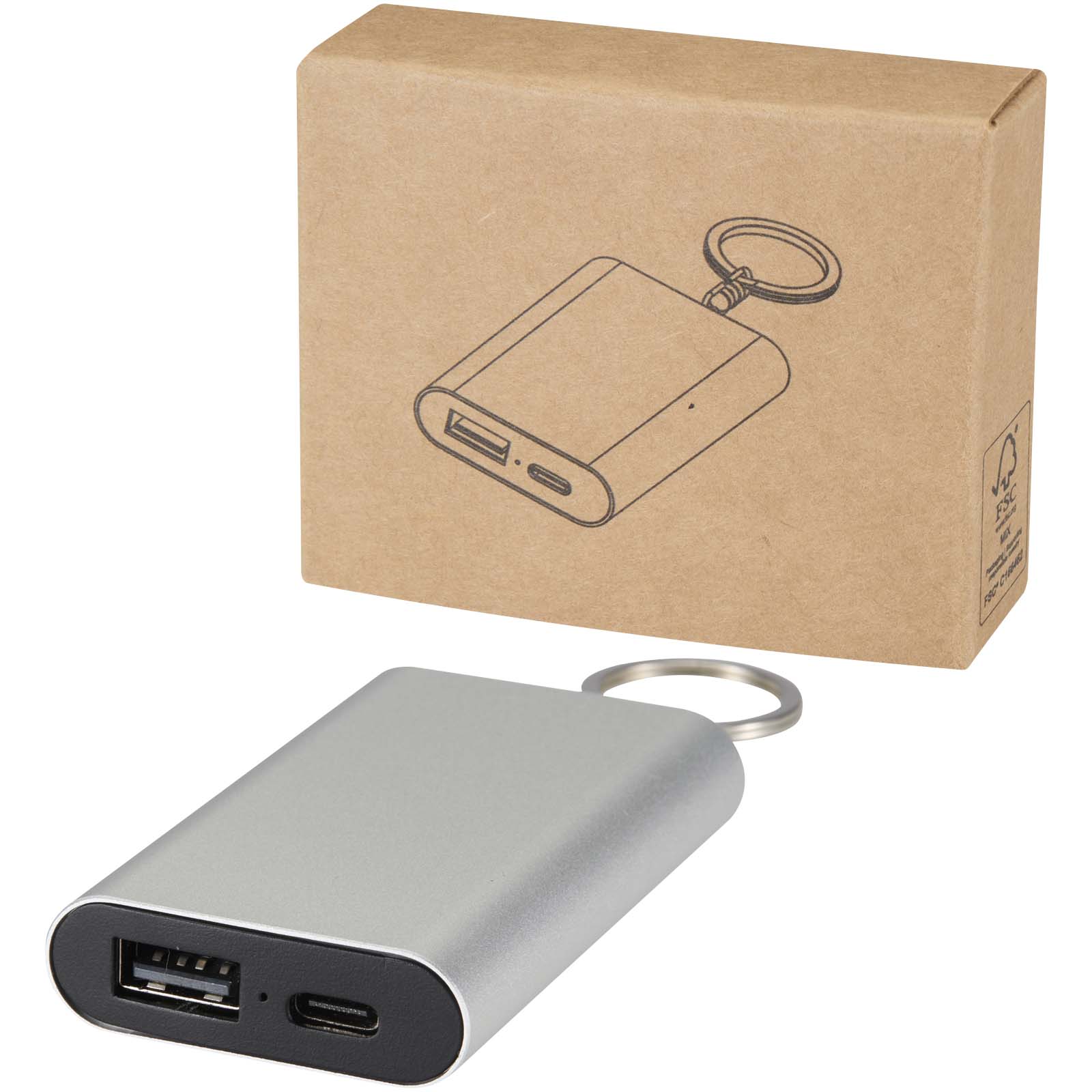 Batterie de secours Arcturus en aluminium recyclé de 2 000 mAh avec porte-clés Batterie de secours Arcturus en aluminium recyclé de 2 000 mAh avec porte-clés
