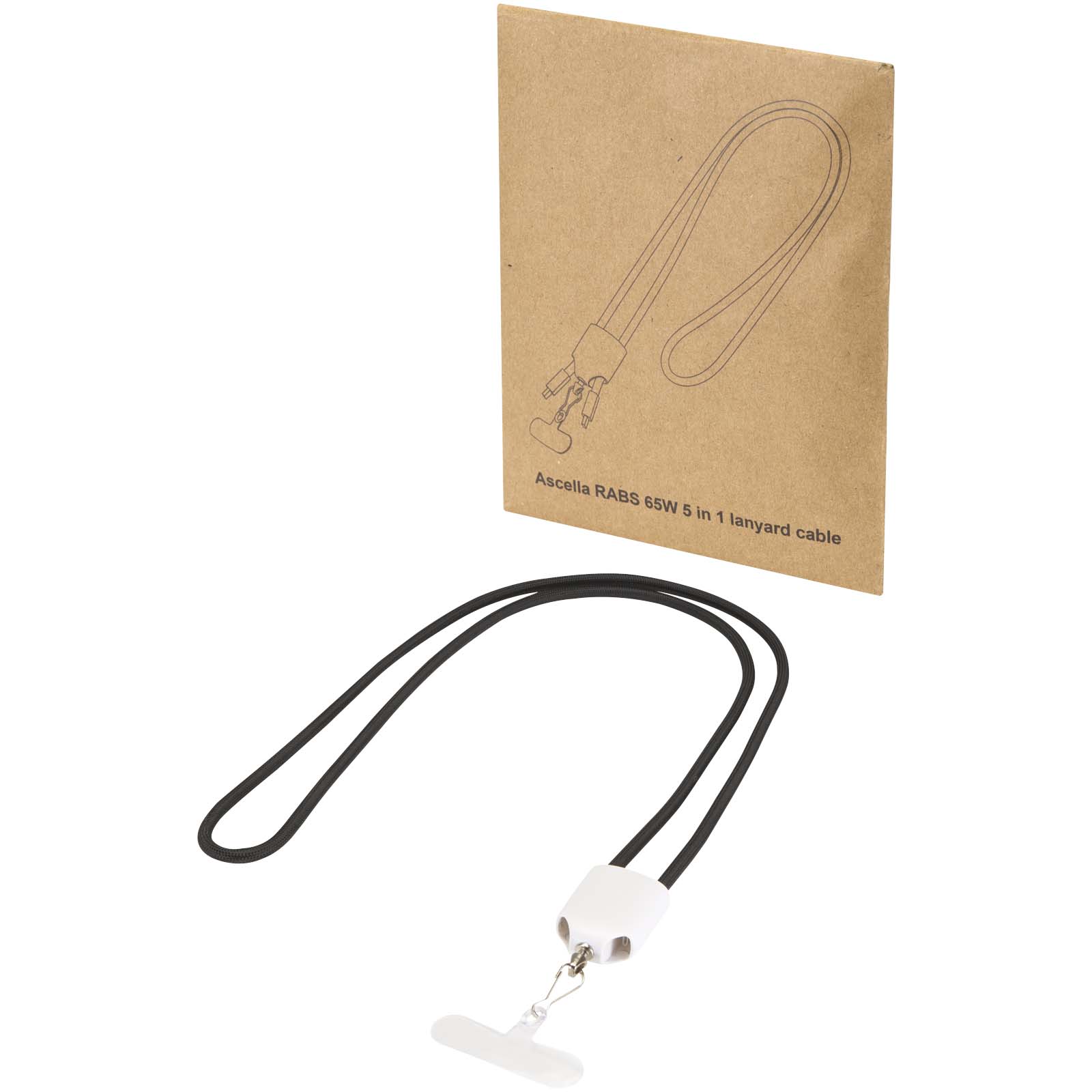 Câble de recharge Ion 65 W 5-en-1 avec lanière en plastique recyclé Câble de recharge Ion 65 W 5-en-1 avec lanière en plastique recyclé