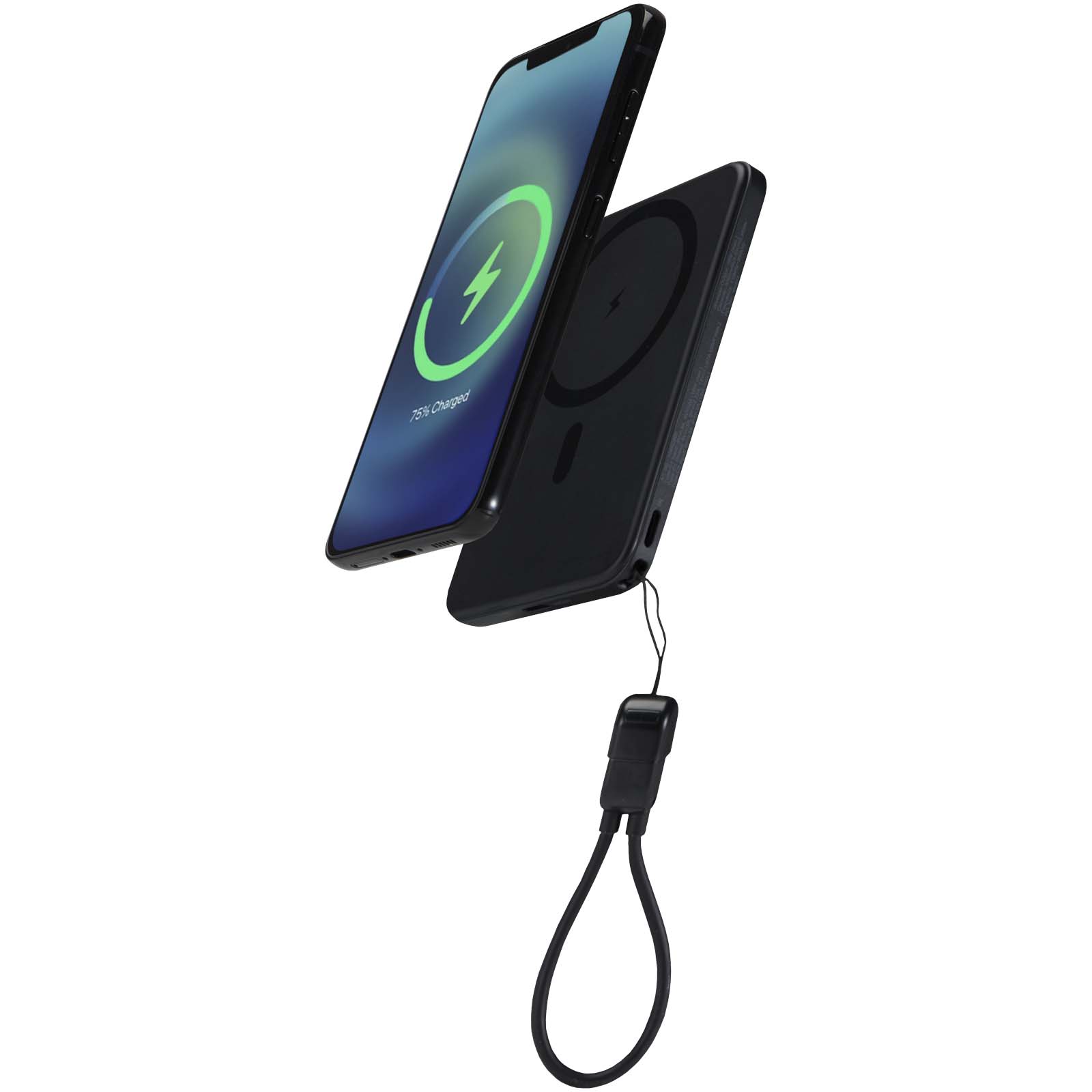 Batterie externe magnétique SMART de 5 000 mAh en plastique recyclé avec cordon Batterie externe magnétique SMART de 5 000 mAh en plastique recyclé avec cordon