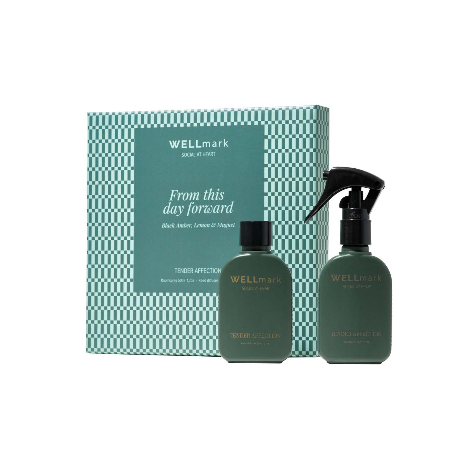 Coffret cadeau Wellmark Tender Affection comprenant un vaporisateur d’ambiance de 50 ml et un diffuseur de 50 ml Coffret cadeau Wellmark Tender Affection comprenant un vaporisateur d’ambiance de 50 ml et un diffuseur de 50 ml – vue 2
