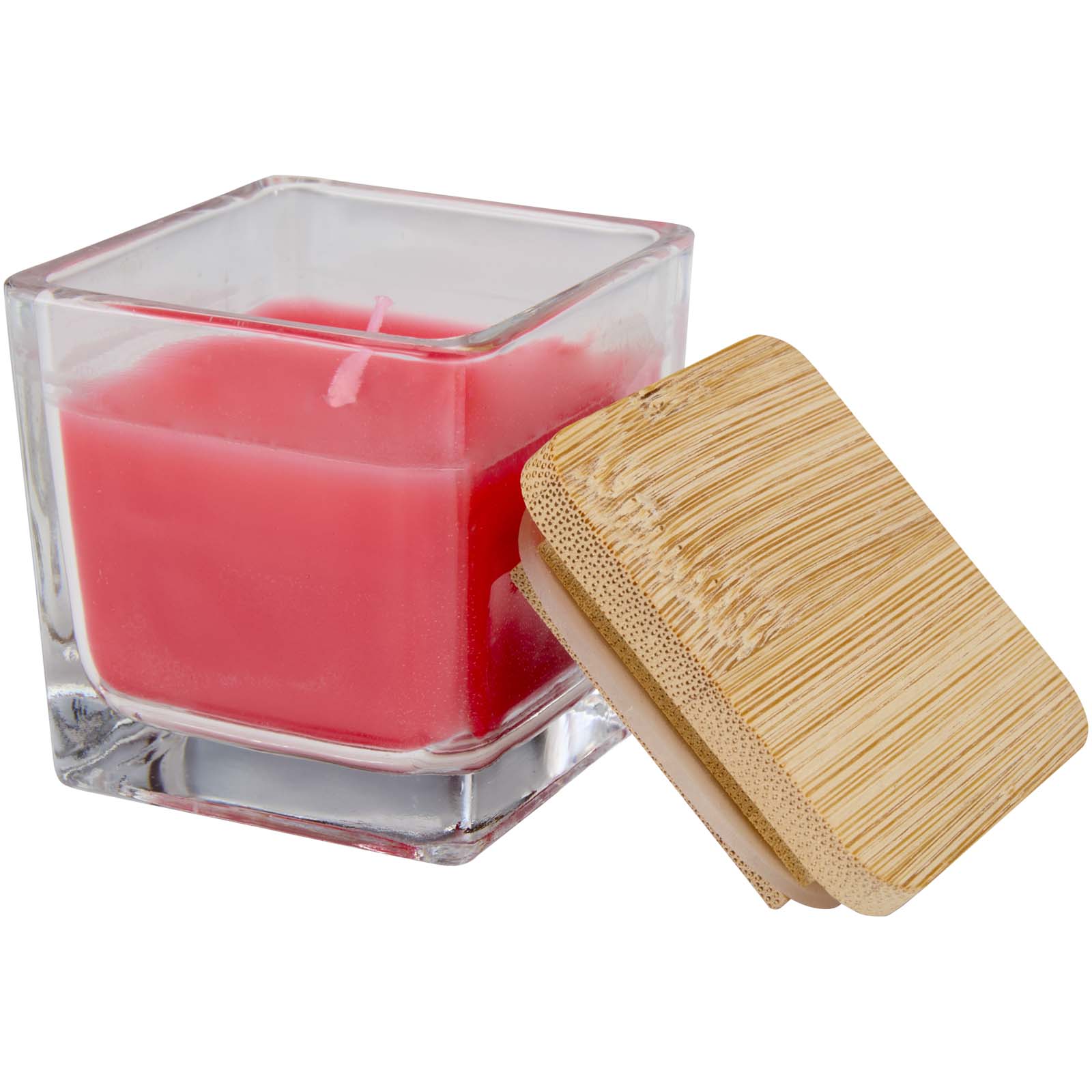 Bougie carrée Ambra en verre avec couvercle en bambou Bougie carrée Ambra en verre avec couvercle en bambou – vue 3