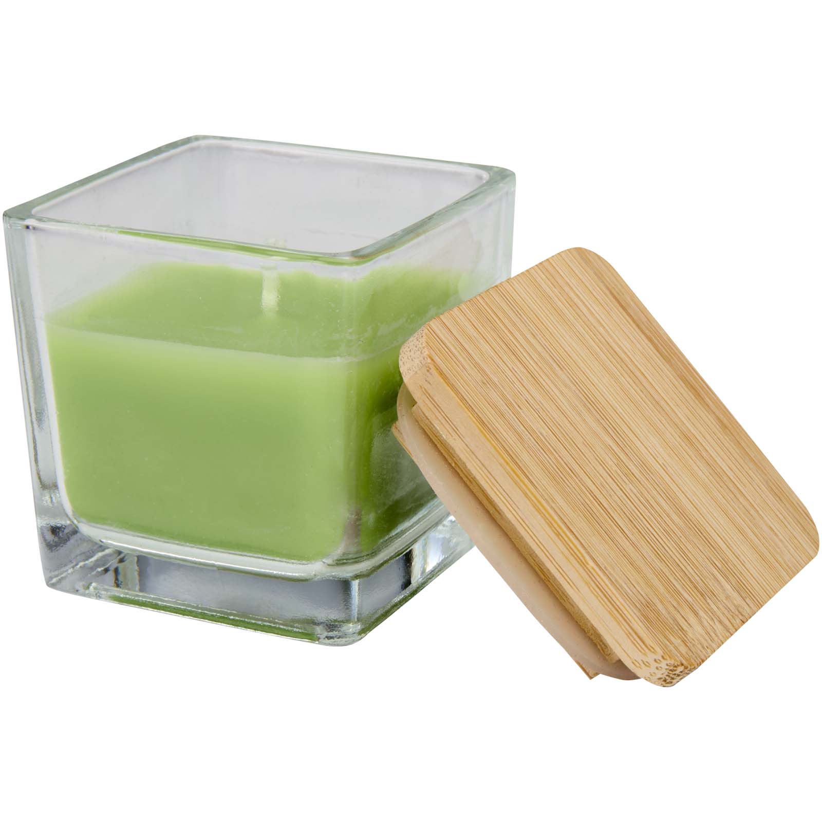 Bougie carrée Ambra en verre avec couvercle en bambou Bougie carrée Ambra en verre avec couvercle en bambou – vue 4