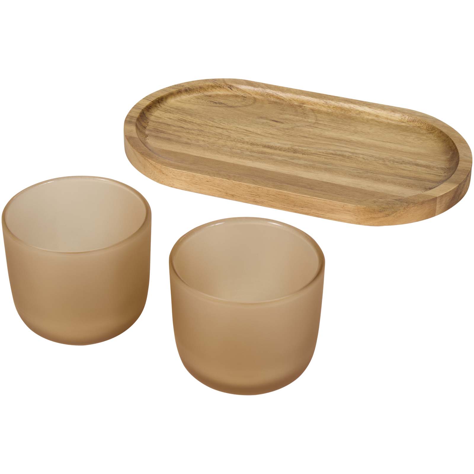 Plateau de service en bois et tasses en verre Male en finition mate Plateau de service en bois et tasses en verre Male en finition mate – vue 2