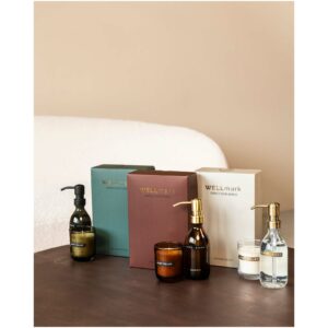 Distributeur de savon pour les mains de 250 ml et ensemble de bougies parfumées de 150 g Wellmark Discovery- parfum linge fra – vue 2