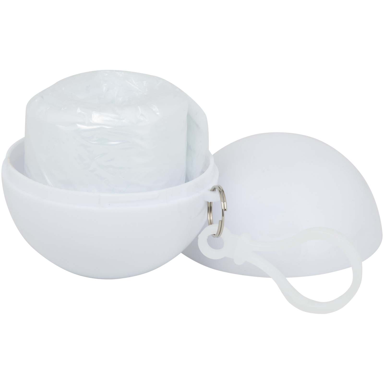 Poncho anti-brouillard dans un étui rond en plastique avec mousqueton Poncho anti-brouillard dans un étui rond en plastique avec mousqueton