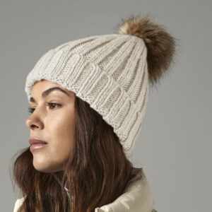 Bonnet grosse maille Pop Pom Beechfield Faux Fur Chunky Beanie