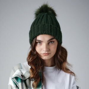 Bonnet Verbier grosse maille Pop Pom Beechfield Faux Fur Chunky Beanie