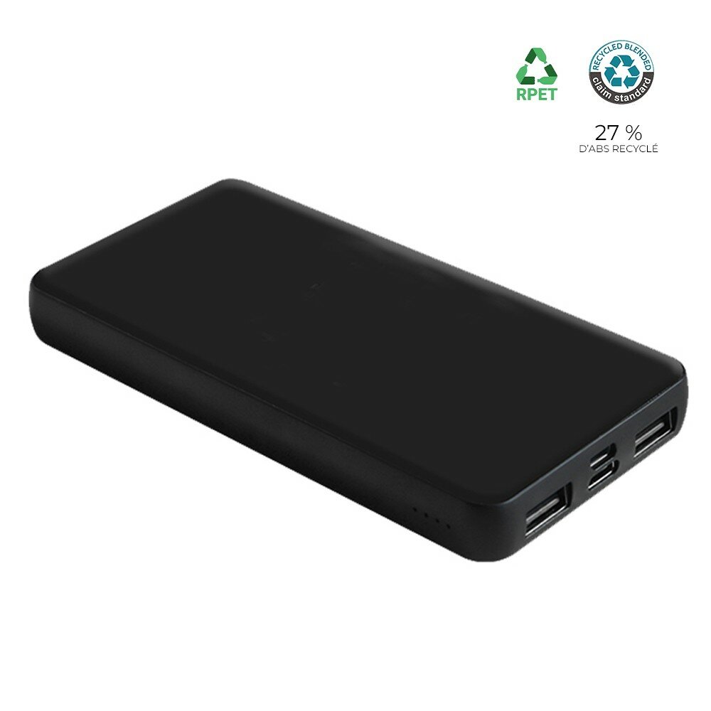 Batterie de secours RPET avec LED 10 000mAh Bluetech Batterie de secours RPET avec LED 10 000mAh Bluetech