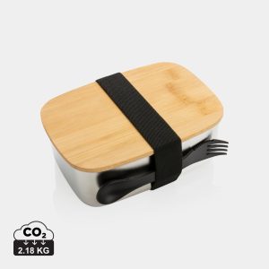 Boîte à Lunch en acier avec couvercle en bambou et cuichette
