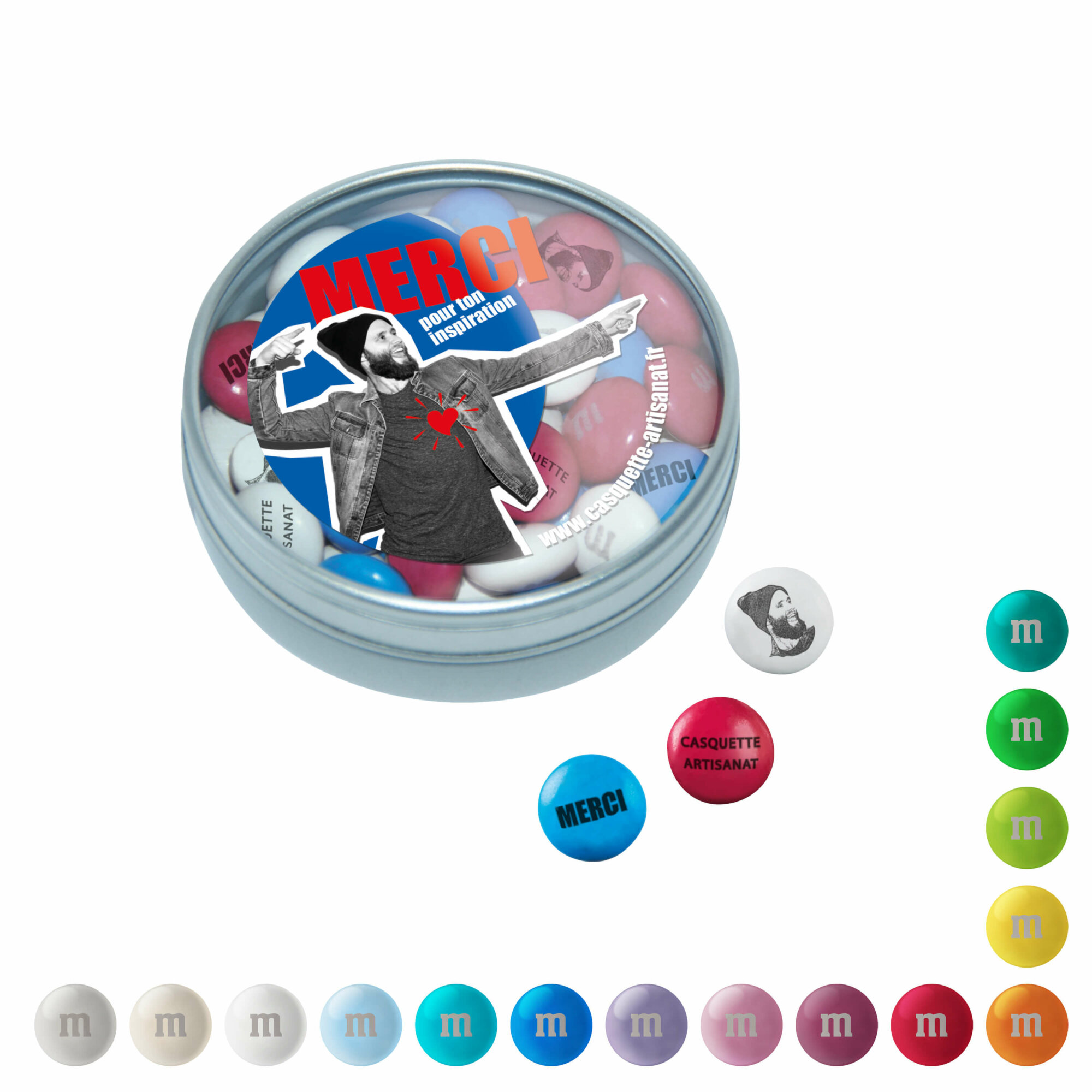 Bonbons en chocolat M&M’S® personnalisés en boîte transparente Bonbons en chocolat M&M’S® personnalisés en boîte transparente