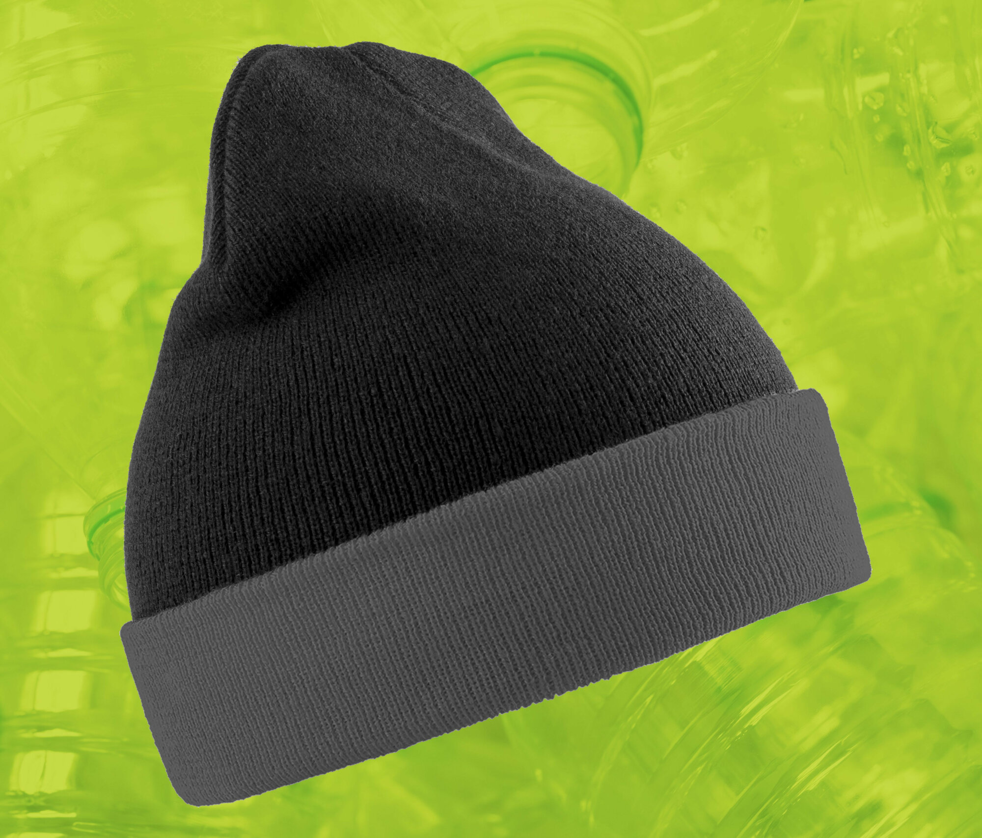 Bonnet en polyester recyclé avec rabat contrasté Result Recycled Black Compass Beanie Bonnet en polyester recyclé avec rabat contrasté Result Recycled Black Compass Beanie