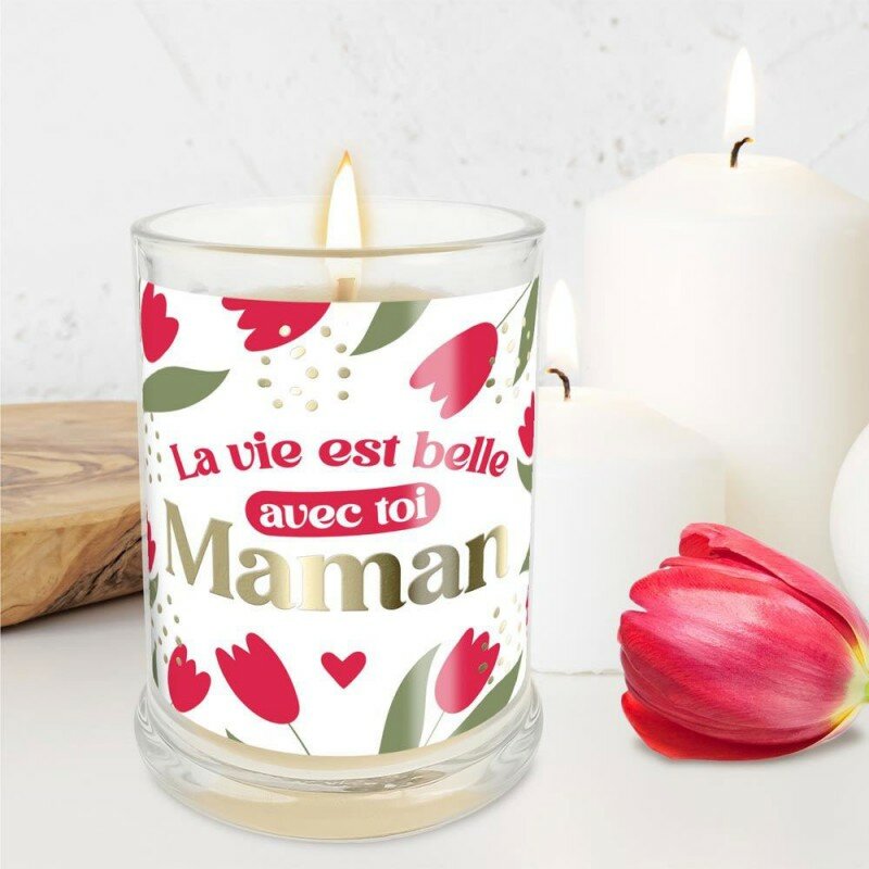 Bougie en Verre La Vie est Belle avec Toi Maman Bougie en Verre La Vie est Belle avec Toi Maman