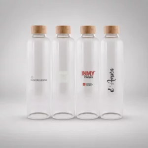 Bouteille en verre borosilicate transparent 1L avec bouchon en bois MAE LARGA