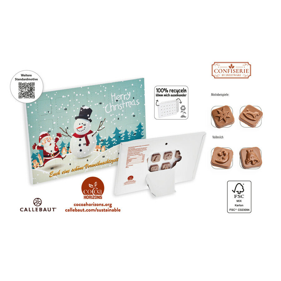 Calendrier de l'Avent à poser motif standard et repiquage, 60 g Calendrier de l'Avent à poser motif standard et repiquage, 60 g