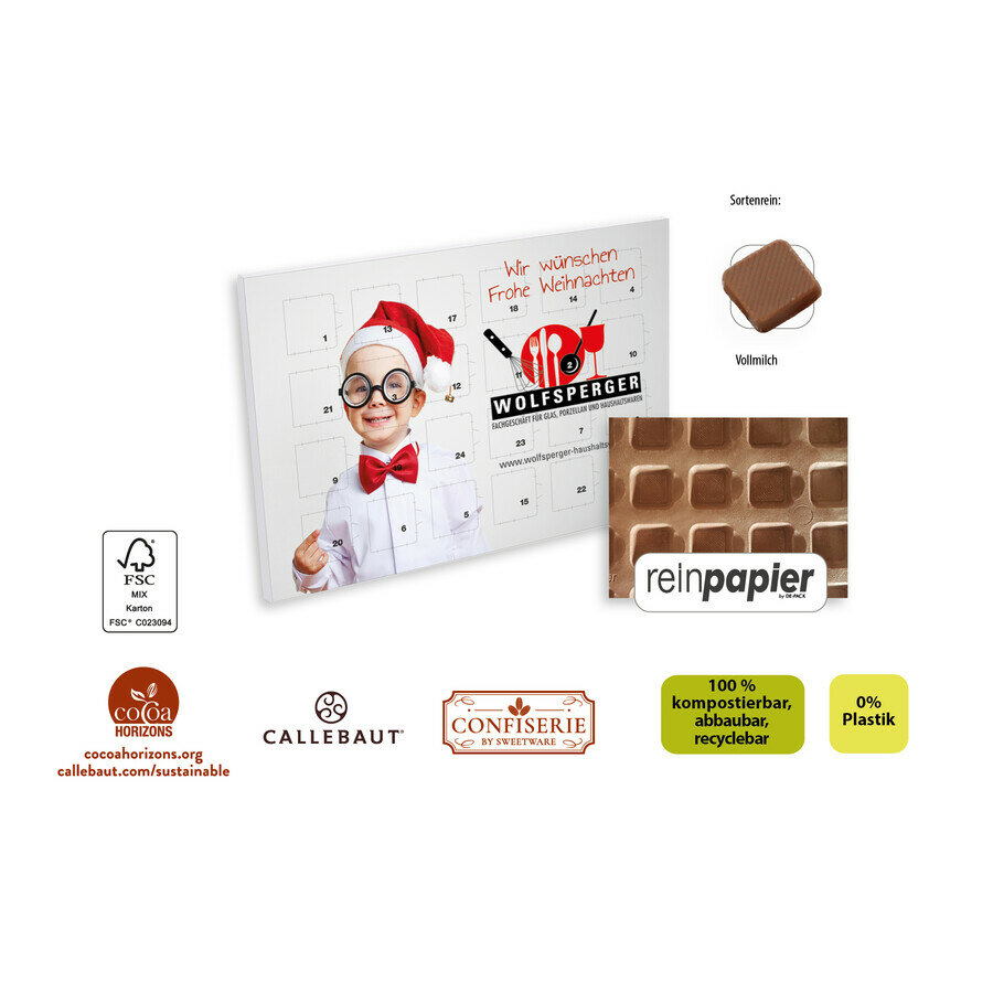 Calendrier de l´Avent à poser version écologique impression personnalisée, 48 g Calendrier de l´Avent à poser version écologique impression personnalisée, 48 g
