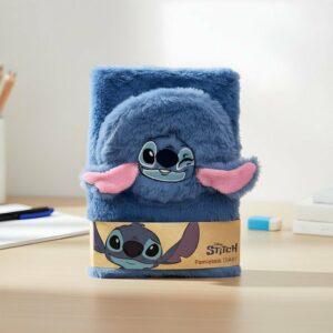 Carnet de Notes Stitch Disney Fourrure Bleue et Poche Avant Zippée
