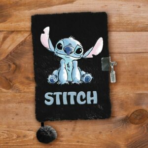 Carnet Secret Stitch Disney Fourrure Noire et Pompon