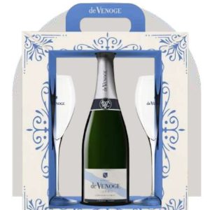 Champagne De Venoge Cordon Bleu Brut en coffret avec 2 flûtes