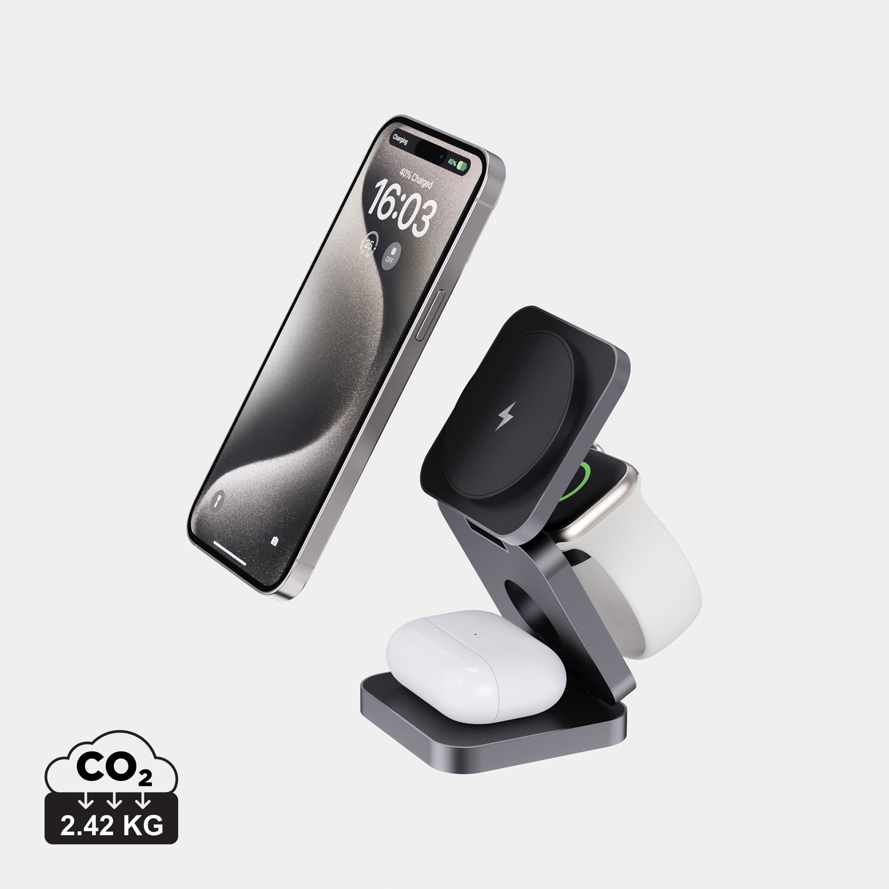 Chargeur 15W pliable 3 en 1 en aluminium recyclé RCS Terra Chargeur 15W pliable 3 en 1 en aluminium recyclé RCS Terra